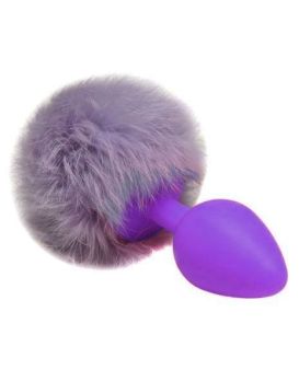 Фиолетовая анальная пробка с сиреневым пушистым хвостиком