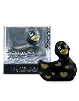 Черный вибратор-уточка I Rub My Duckie 2.0 Romance с золотистым принтом