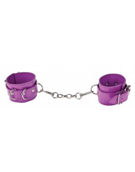 Фиолетовые кожаные наручники с заклёпками