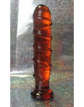 Фаллоимитатор с ребрышками из медового по цвету стекла - 13 см.