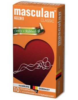 Розовые презервативы Masculan Classic Dotty+Ribbed с колечками и пупырышками - 10 шт.