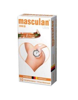 Розовые презервативы Masculan Ultra Long Pleasure с колечками, пупырышками и продлевающим эффектом - 10 шт.
