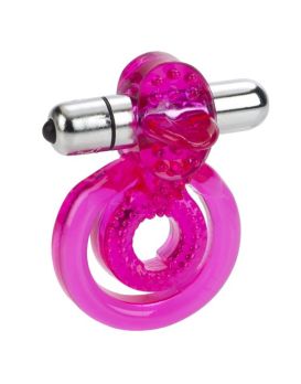 Ярко-розовое эрекционное кольцо с вибропулей Dual Clit Flicker