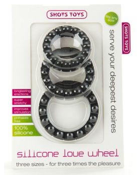 Чёрные эрекционные кольца Silicone Love Wheel 3 sizes с пупырышками (3 шт.)