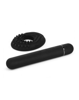Черный мини-вибратор Le Wand Baton с текстурированной насадкой - 11,9 см.