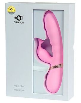 Розовый вибратор с клиторальным отростком MELOW - 19,8 см.