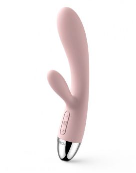 Нежно-розовый вибратор Alice с клиторальным стимулятором