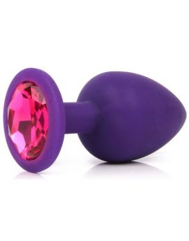 Фиолетовая анальная пробка с малиновым кристаллом - 9,5 см.
