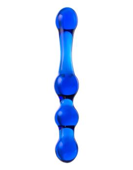 Синий стеклянный фаллоимитатор с наплывами - 21 см.