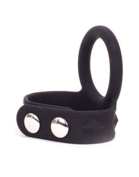 Черное эрекционное кольцо с утяжкой мошонки Silicone Tri-snap Support Large
