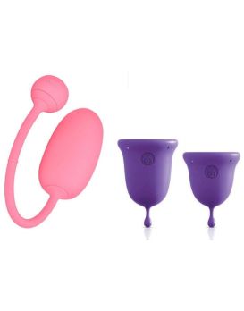 Подарочный набор: розовый тренажер Кегеля Magic Kegel Coach и фиолетовые менструальные чаши