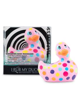 Розовый вибратор-уточка I Rub My Duckie 2.0 Happiness в разноцветный горох