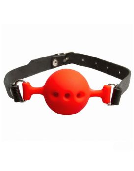 Красный силиконовый кляп-шарик с перфорацией