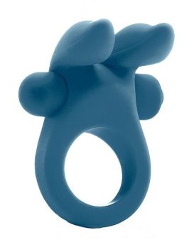 Синее эрекционное виброкольцо Bunny Silicone Cockring With Stimulating Ears
