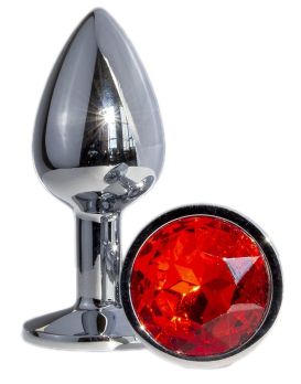 Металлическая анальная пробка с красным кристаллом - 7 см.