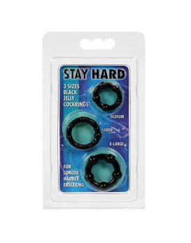 Набор из 3 чёрных эрекционных колец разного диаметра STAY HARD