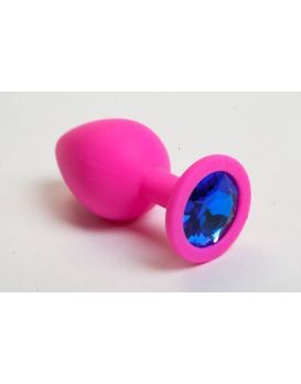 Розовая силиконовая пробка с синим кристаллом - 7 см.
