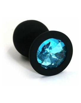 Черная силиконовая пробка с голубым стразом - 8 см.