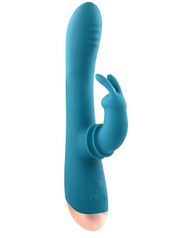 Голубой вибростимулятор-кролик Shimmy and Shake - 22,35 см.
