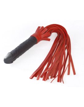 Красная плеть  Ракета А  с рукоятью из латекса и хвостами из кожи - 50 см.
