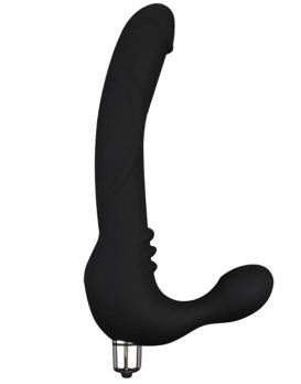 Черный безремневой страпон с вибрацией Strap On Cavalier - 24 см.