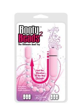 Розовая анальная виброцепочка Booty Beads - 24 см.
