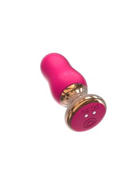 Розовая перезаряжаемая анальная пробка с вибрацией - 8,9 см.