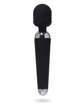 Черный жезловый вибромассажер с рифленой ручкой - 20 см.