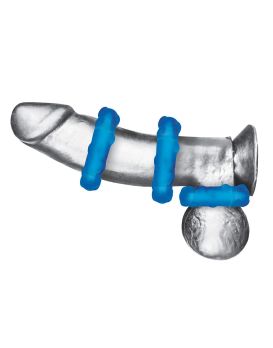 Комплект из трех голубых эрекционных колец 3-Pack Ribbed Rider Cock Ring Set