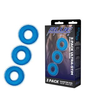 Комплект из трех голубых колец для эрекции 3-Pack Ultra-Stim Stretch Cock Rings