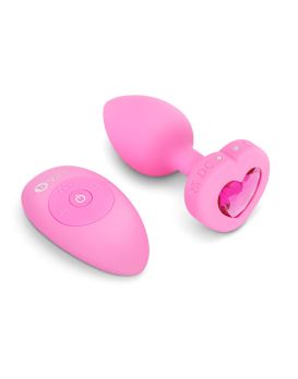 Розовый анальный плаг с кристаллом-сердцем Vibrating Heart Shape Jewel Plug S-M