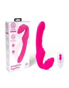 Розовый безремневой страпон на радиоуправлении Strapless Together - 22 см.