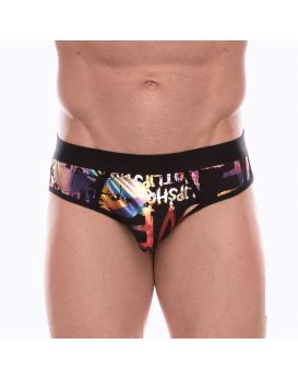 Черные трусы-джоки с разноцветным блестящим принтом