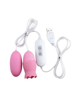 Розовые, работающие от USB виброяйца - классическое и с подвижным язычком