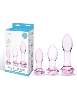 Набор из 3 стеклянных анальных пробок Rosebud Butt Plug Set