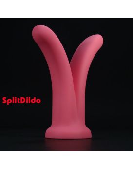 Розовый фаллоимитатор с раздваивающимся стволом SplitDildo - 16 см.