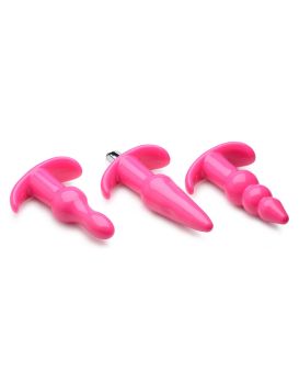 Набор из 3 розовых анальных пробок с вибропулей Thrill Trio Anal Plug Set