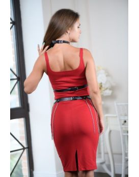 Черно-серебристая портупея-юбка plus size с цепочками