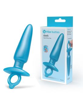 Голубая анальная пробка с кольцом Sleek Tapered Silicone Plug - 15 см.