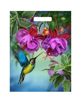 Пакет с принтом в виде колибри в цветах с вырубной ручкой (31х40 см)