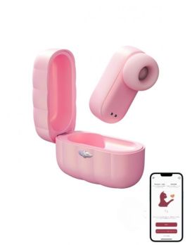 Розовый вакуумный стимулятор клитора Alggie Earphone с управлением через приложение