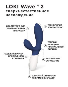 Синий вибромассажер простаты Lelo Loki Wave 2 - 19,6 см.