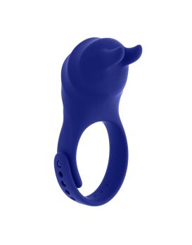 Синее эрекционное виброкольцо с клиторальной подушечкой и пультом ДУ Adjustable Fun Ring