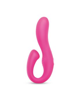 Розовый вибромассажер с клиторальным отростком Harmony Vibe - 16,8 см.