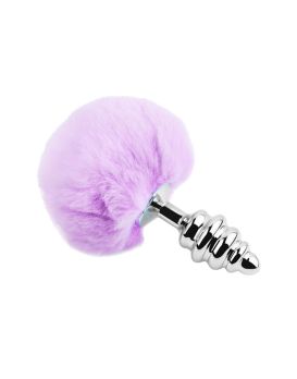 Серебристая анальная пробка с сиреневым мехом Metal Anal Fluffly Twist Plug L