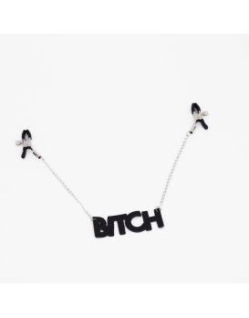 Зажимы на соски с кожаной подвеской Bitch