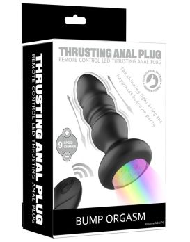 Черная анальная вибропробка с фрикционным механизмом и LED-подсветкой - 12,5 см.