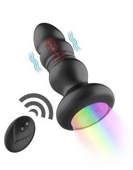 Черная анальная вибропробка с фрикционным механизмом и LED-подсветкой - 12,5 см.