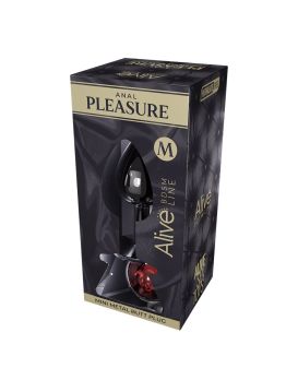 Серебристая анальная втулка Mini Metal Butt Plug Size M с красным кристаллом