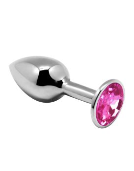 Серебристая анальная втулка Mini Metal Butt Plug Size M с розовым кристаллом